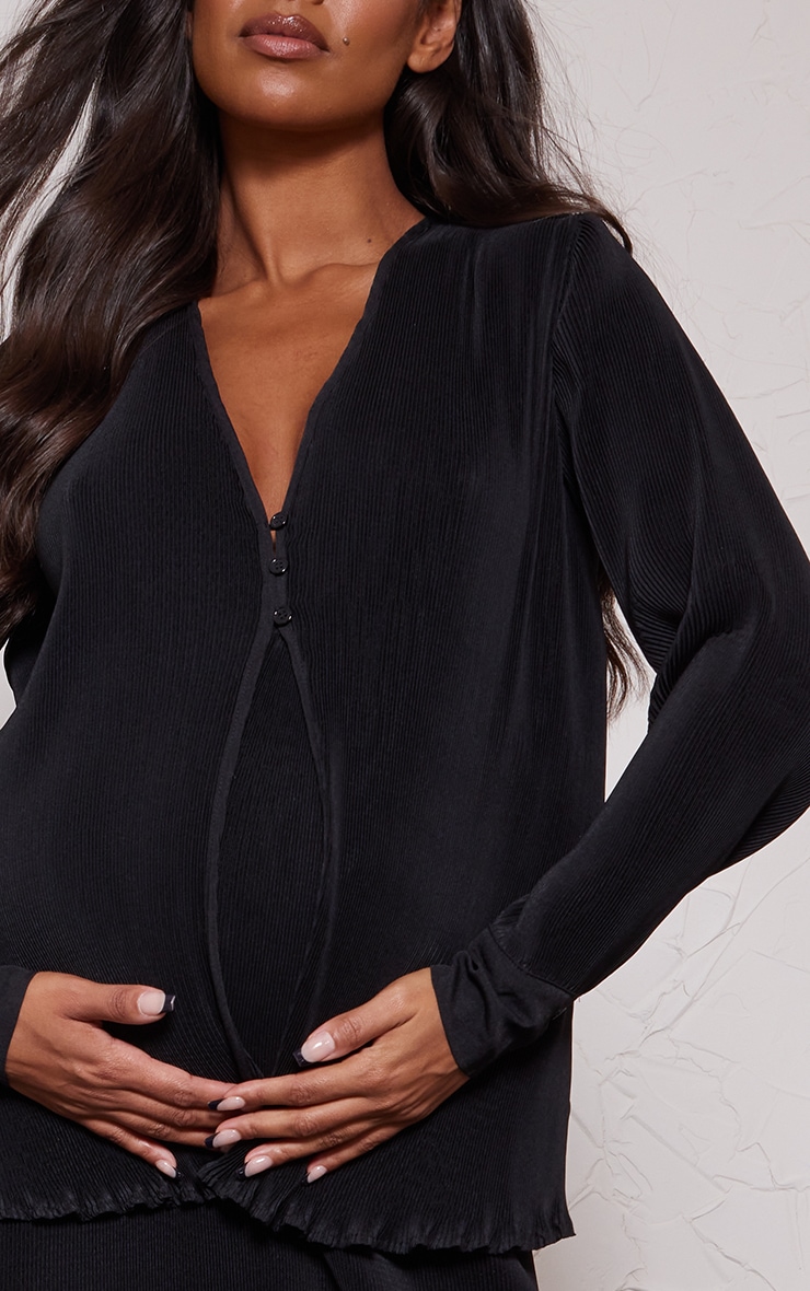 Maternity Black Plisse Open Fitted Shirt image 4