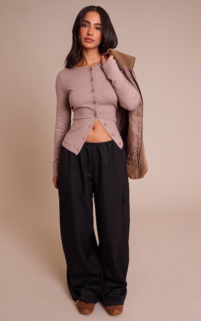 Petite Pantalon cargo large tissé noir