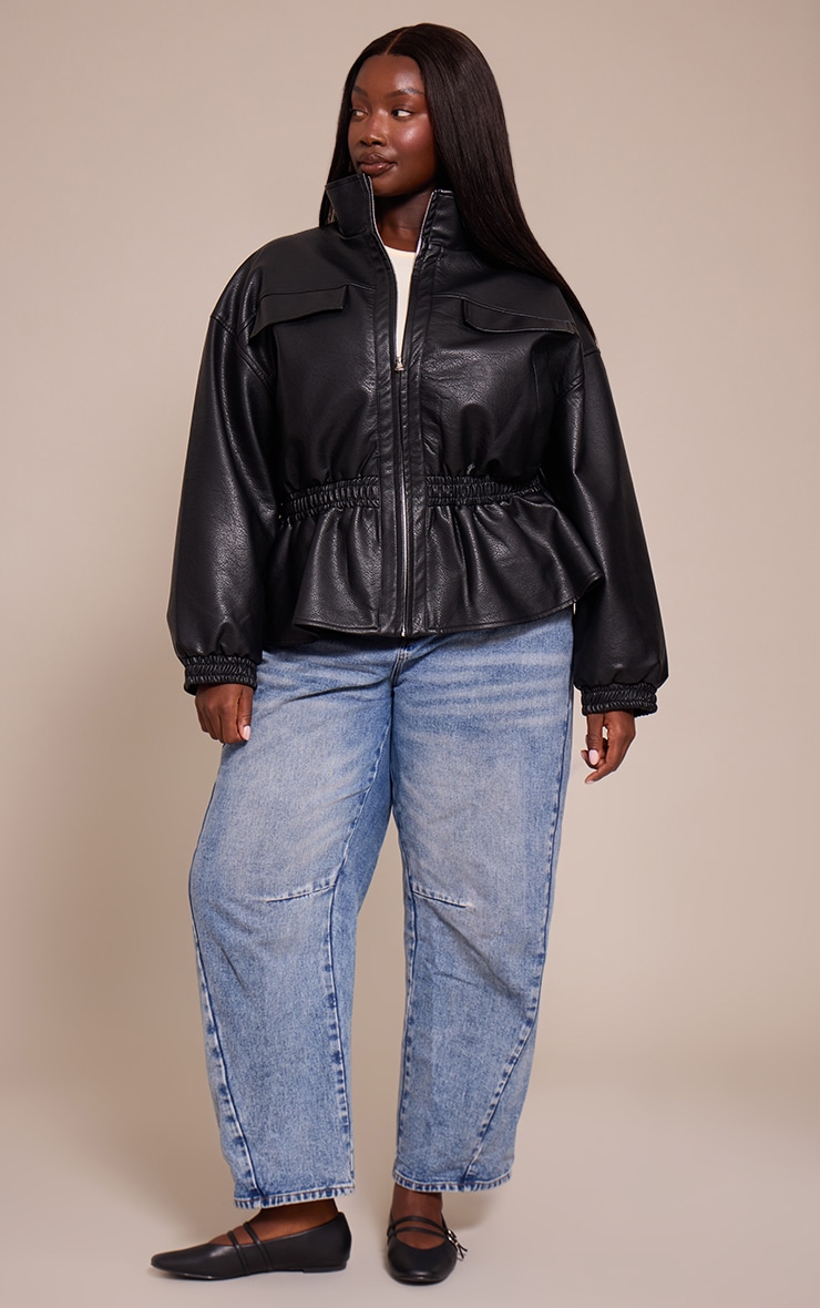Plus Veste en PU noir à col montant et taille cintrée image 3
