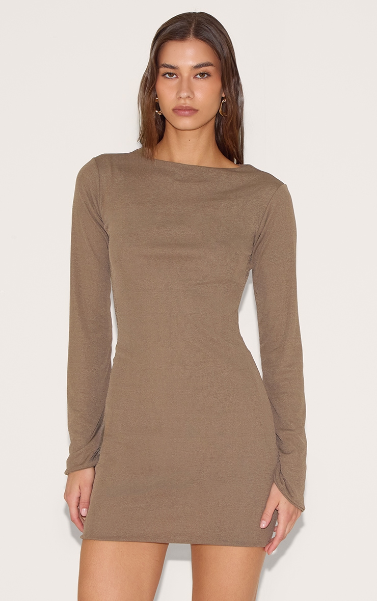 Mushroom Onion Skin Boat Neck Flute Sleeve Mini Dress image 1