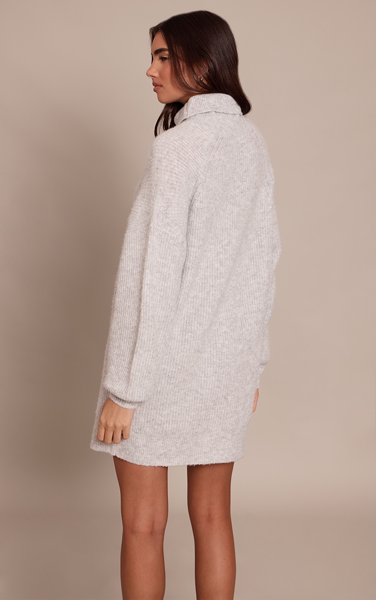Grey Luxe Knitted Roll Neck Jumper Dress image 2