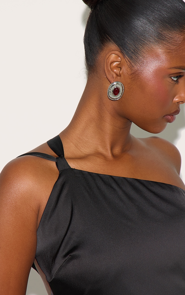Black Satin One Shoulder Tie Back Mini Dress image 4