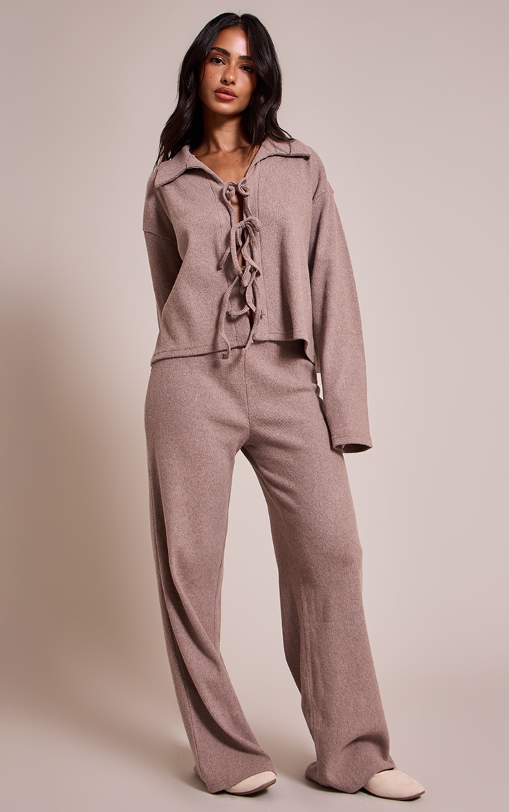 Petite Chemise brossée taupe nouée devant image 3