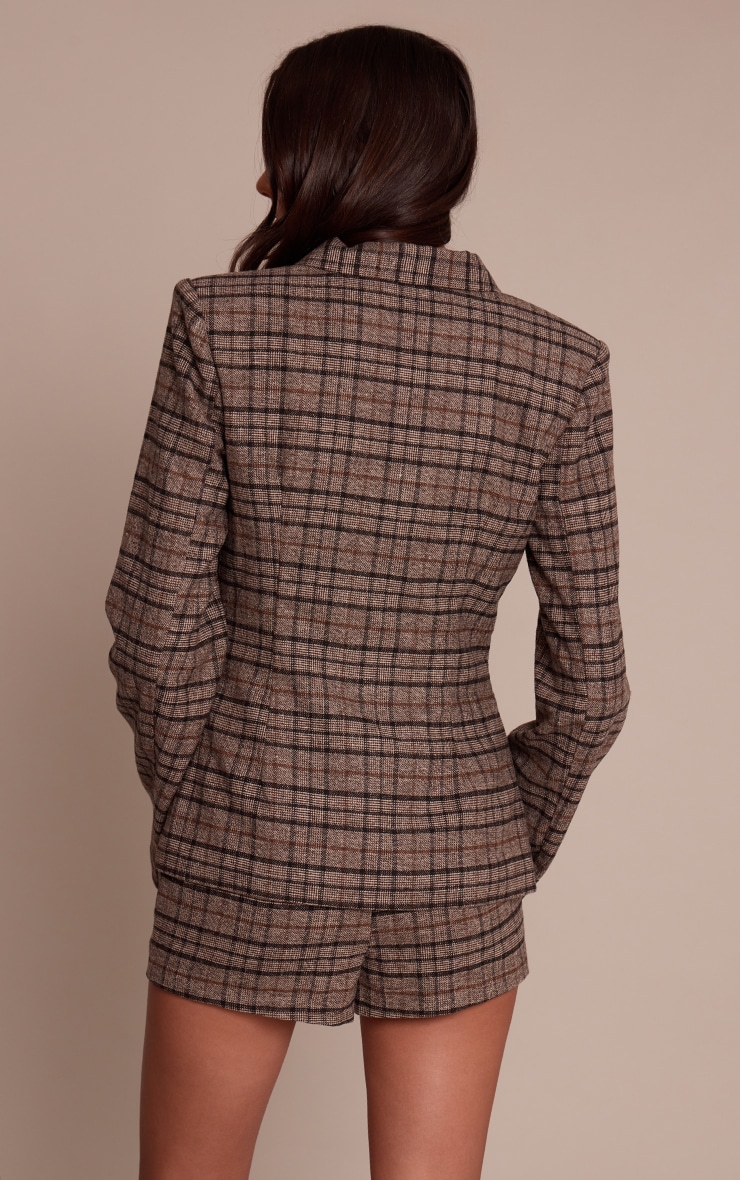 Brown Check Print Mid Rise Hot Pants image 3