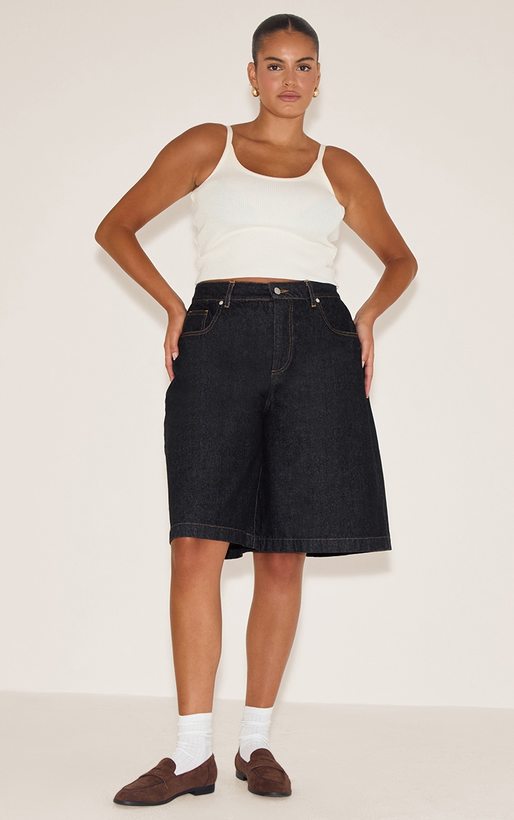 Plus Raw Indigo Wash Longline Denim Jorts image 4