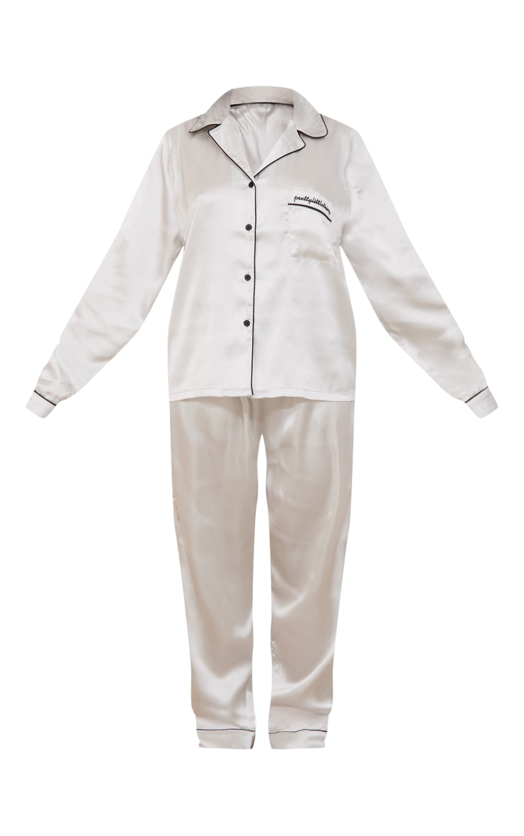 Petite Grey Satin Pocket Long Pj Set image 5