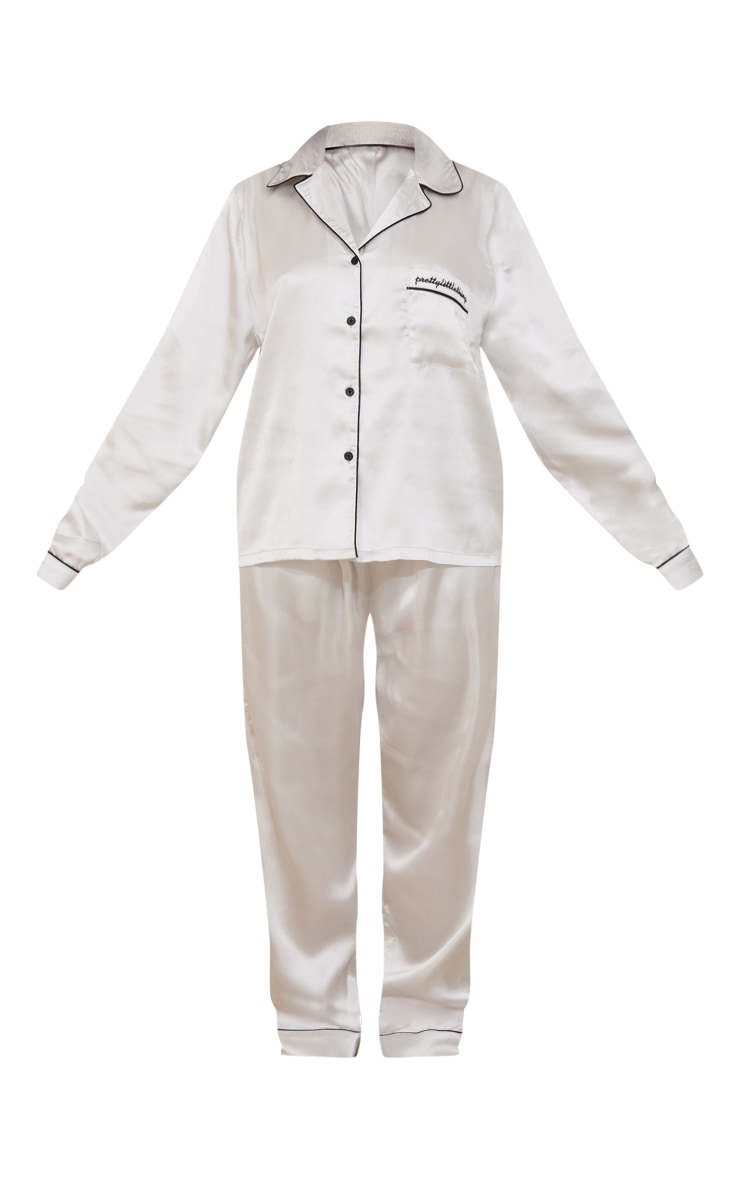  Petite Grey Satin Pocket Long Pj Set image 5