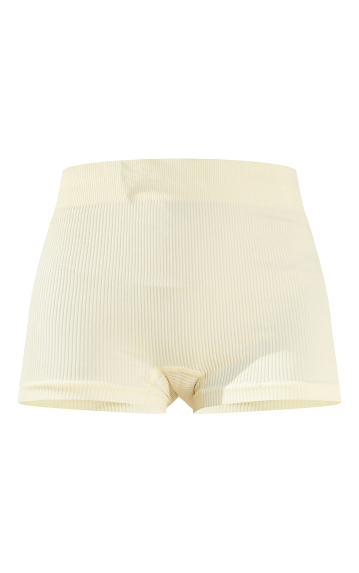 Cream Basic Structured Snatched Rib Hot Pants image 6