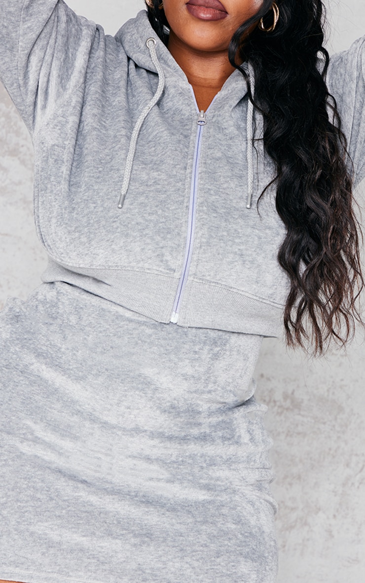  Plus Grey Velour Cropped Hoodie image 3