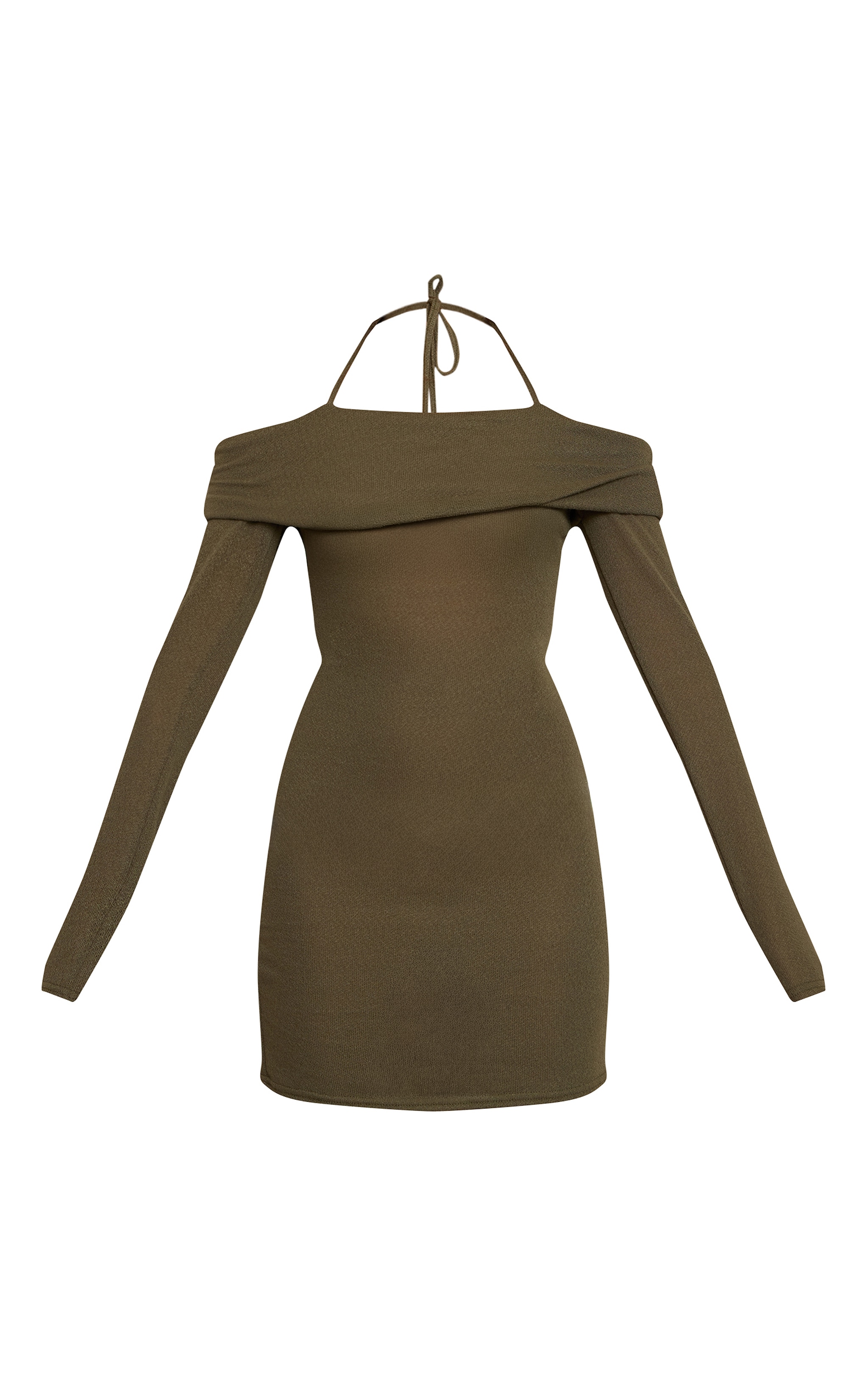 Khaki Textured Jersey Bardot Mini Dress image 5