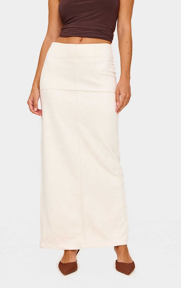 Ecru Faux Suede Seam Detail Column Maxi Skirt image 1