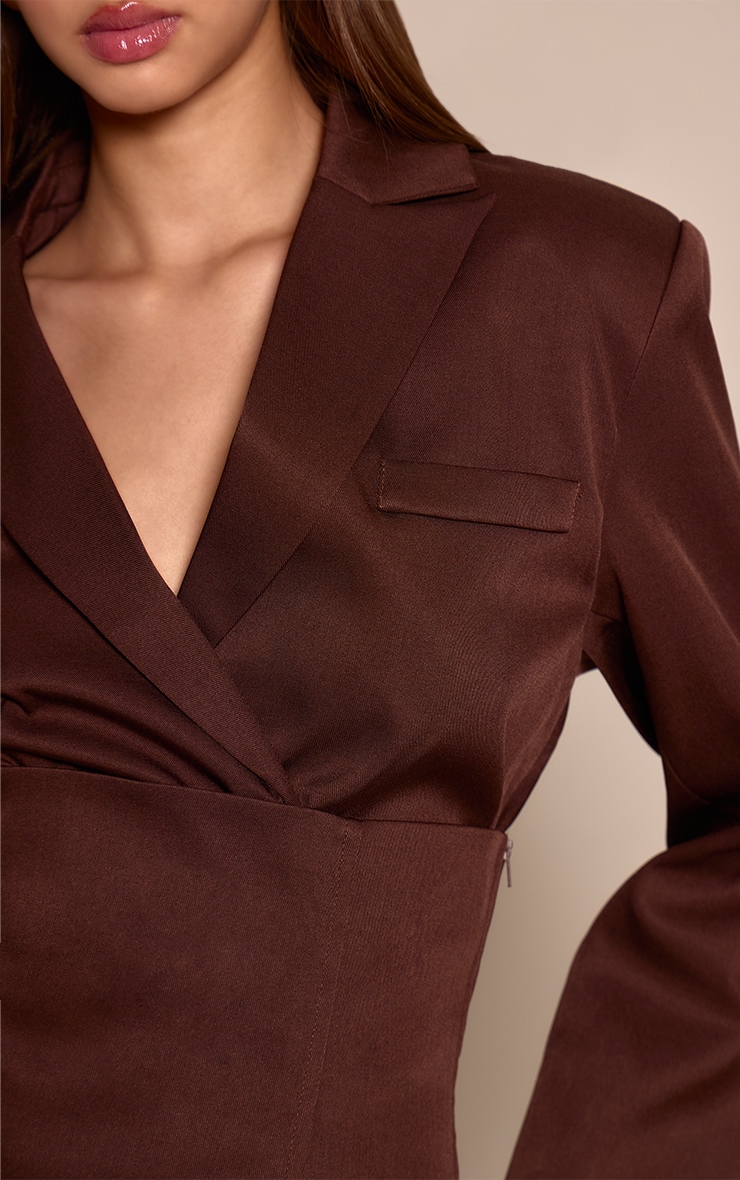 Chocolate Woven Tailored Boned Corset Overlay Blazer Dress image 4