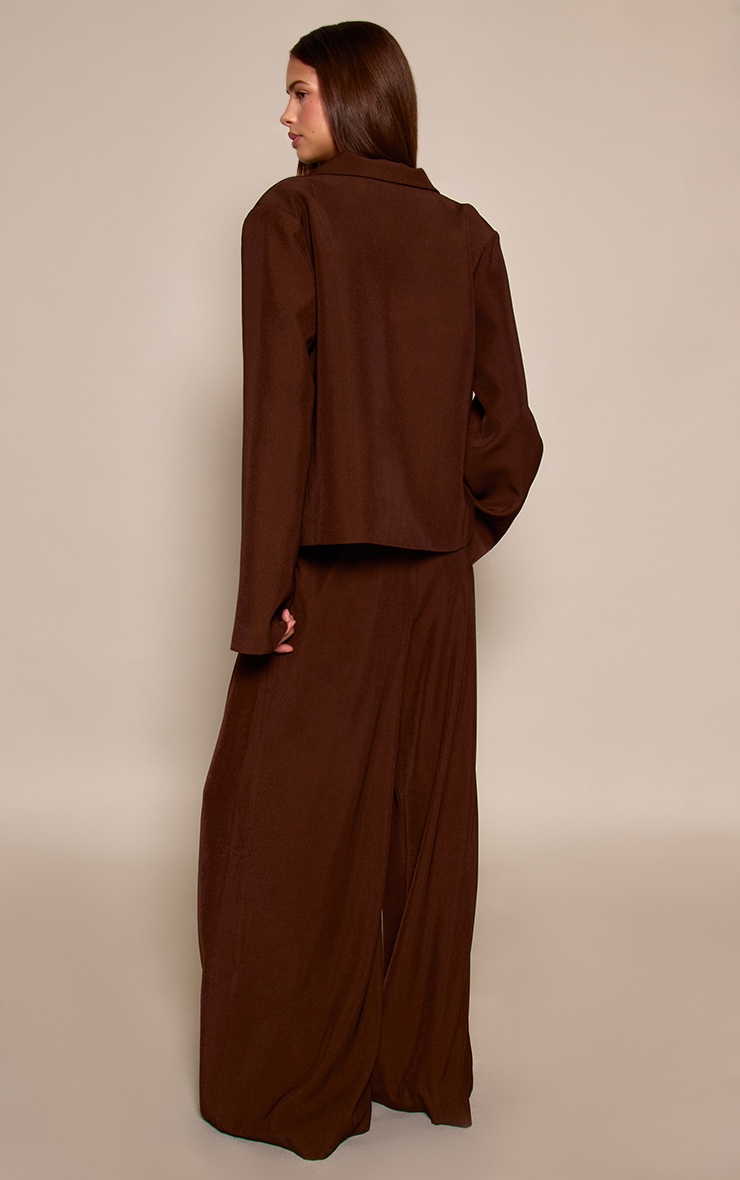 Dark Brown Tailored Pleated Wide Leg Pants image 3