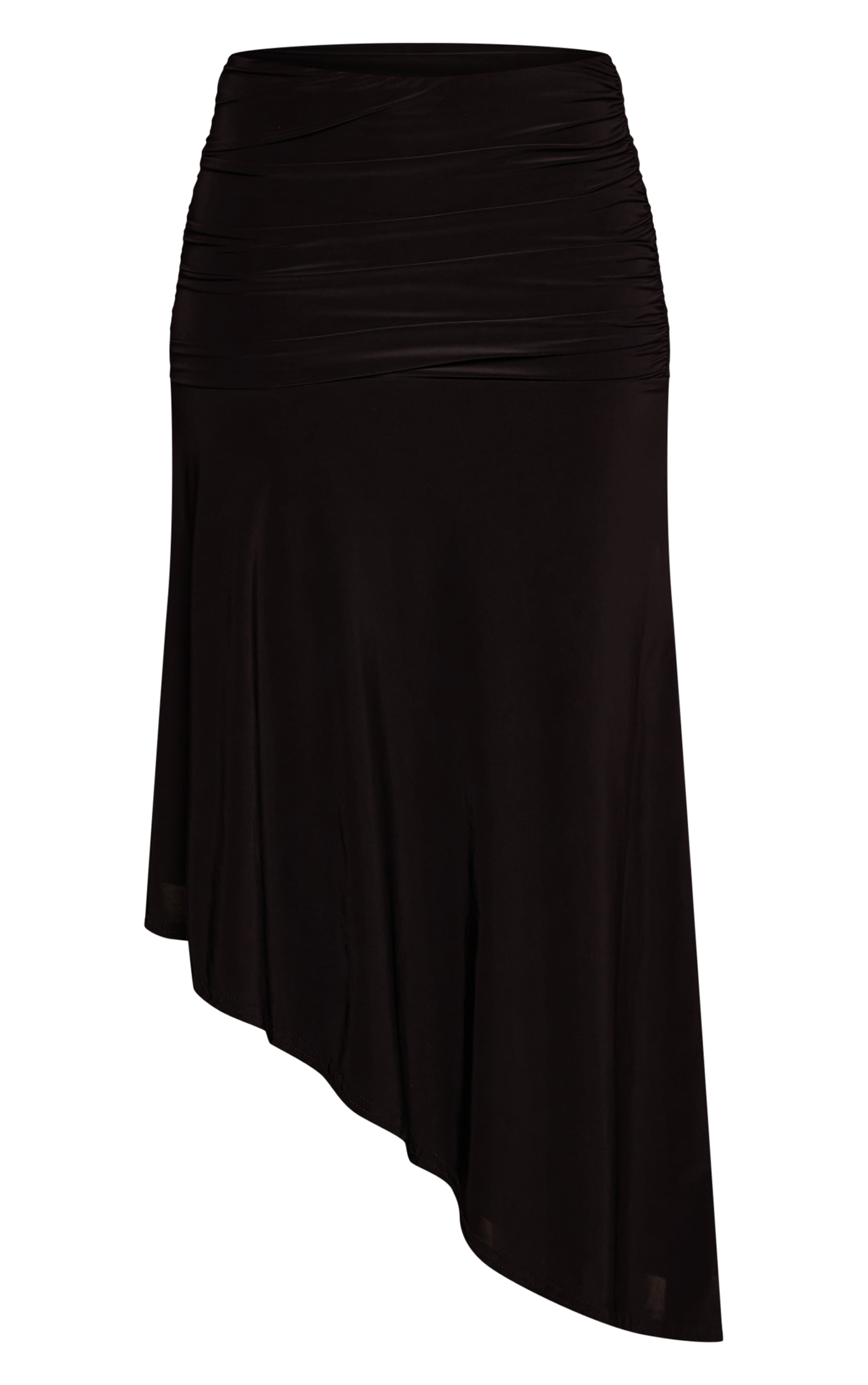 Tall Black Slinky Drop Waist Asymmetric Midi Skirt image 5