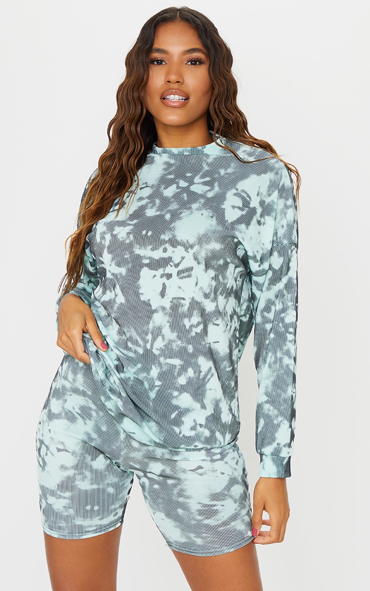 Turquoise Tie Dye Print Oversized Long Sleeve Sweater