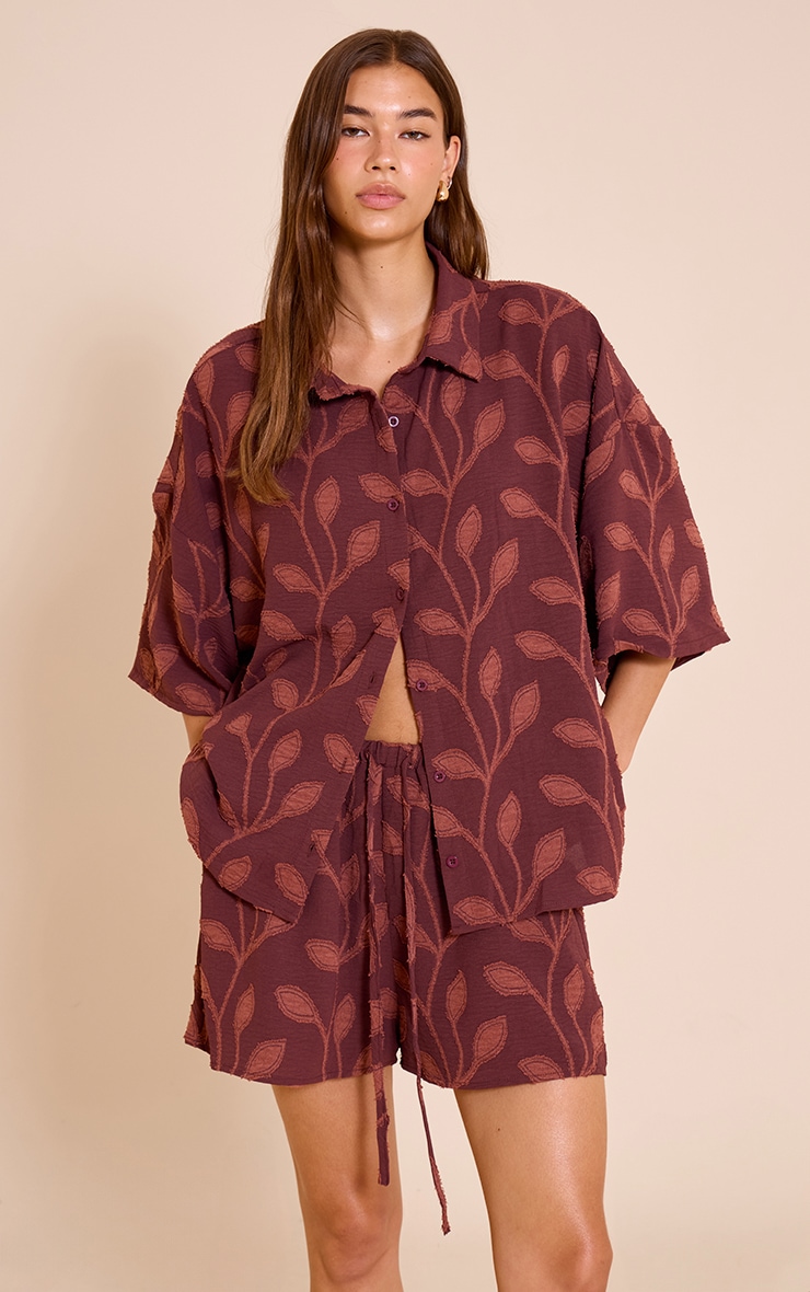  Plum Embroidered Floral Floaty Shorts image 1
