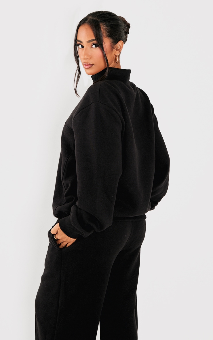 Petite Black Seam Detail Zip Through Track Top image 2
