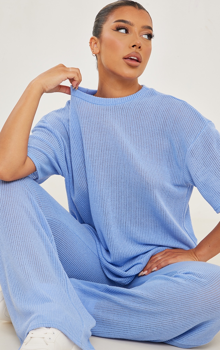 Pale Blue Sheer Soft Rib Oversized T-shirt image 1