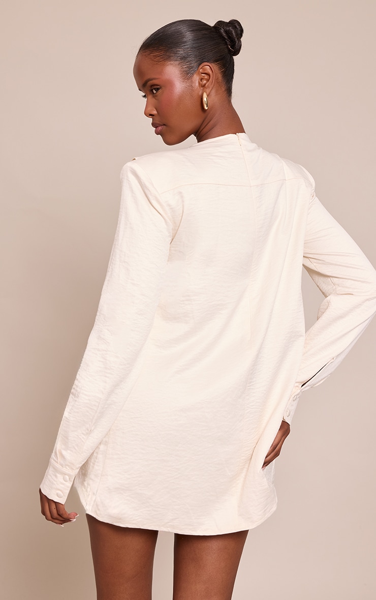 Cream Textured Long Sleeve Mini Smock Dress image 2