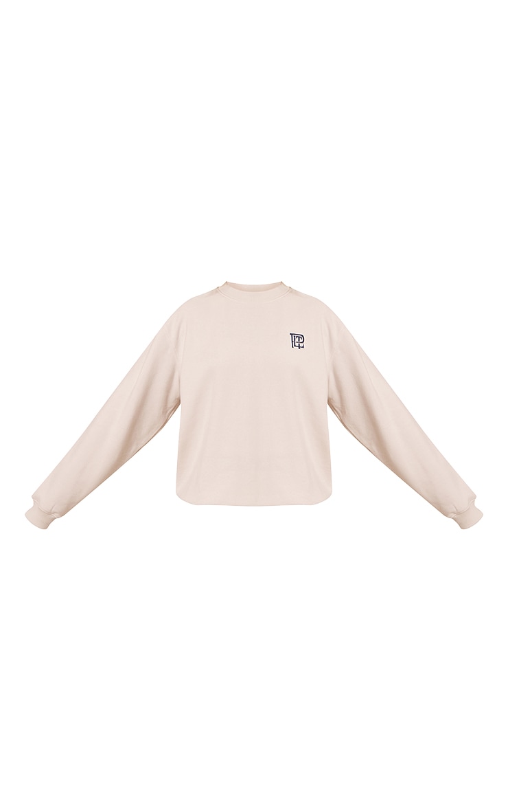 Cream PLT Embroidered Cotton Fleece Oversized Crew Sweatshirt image 5