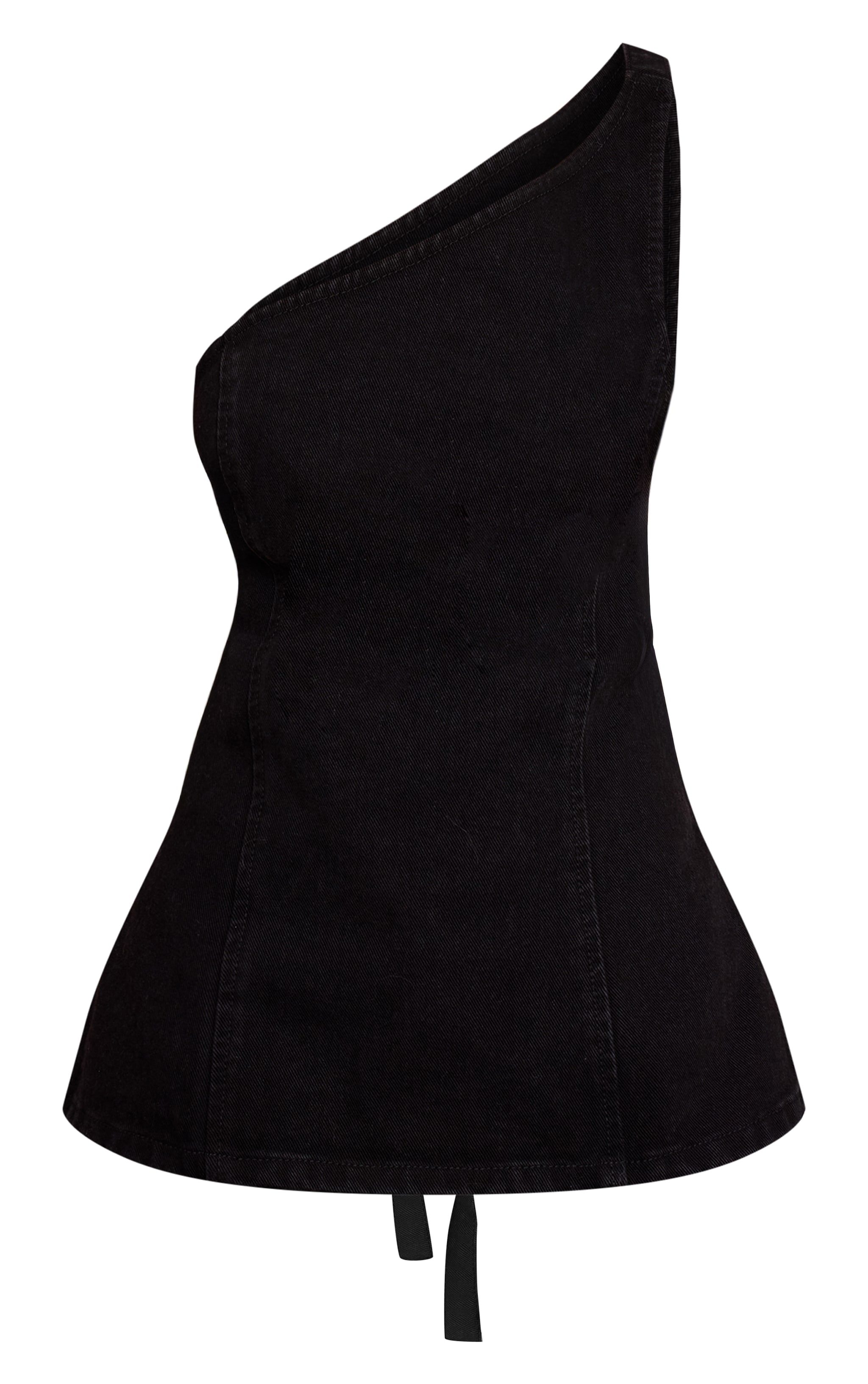 Petite Black Asymmetric Open Back Denim Top image 5