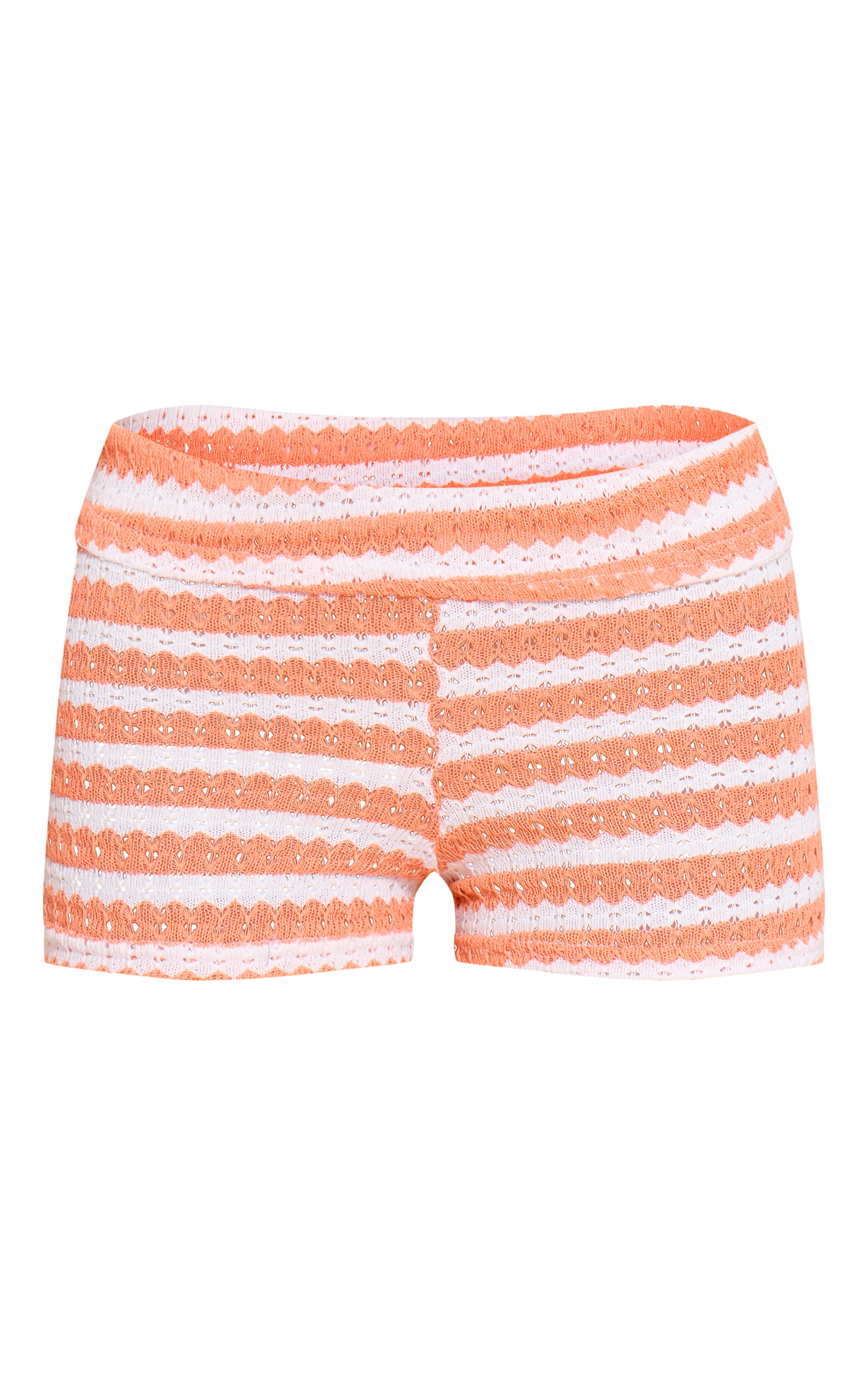 Peach Striped Textured Jersey Fold Over Shorts image 6
