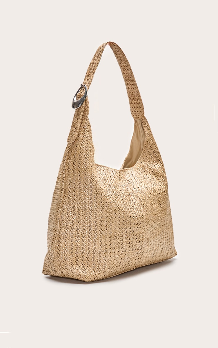 Natural Raffia Silver Buckle Large Tote Bag image 3