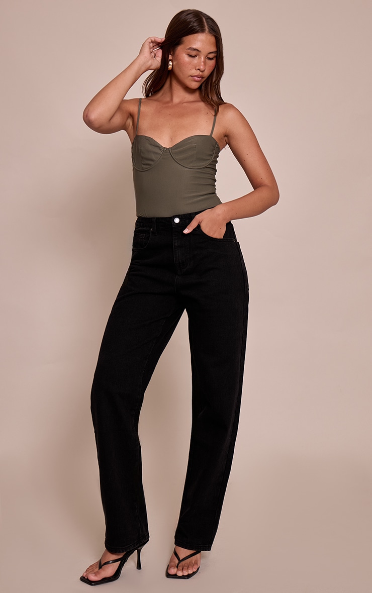 Forest Green Woven Stretch Strappy Bodysuit image 3