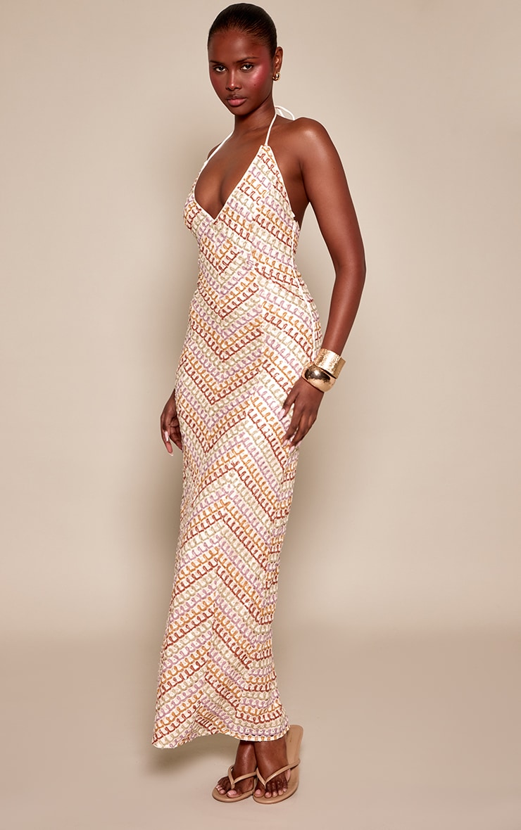 Multi Abstract Sequin V Neck Maxi Dress image 3