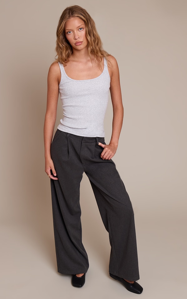 Charcoal Brushed Tailored Straight Leg Pants