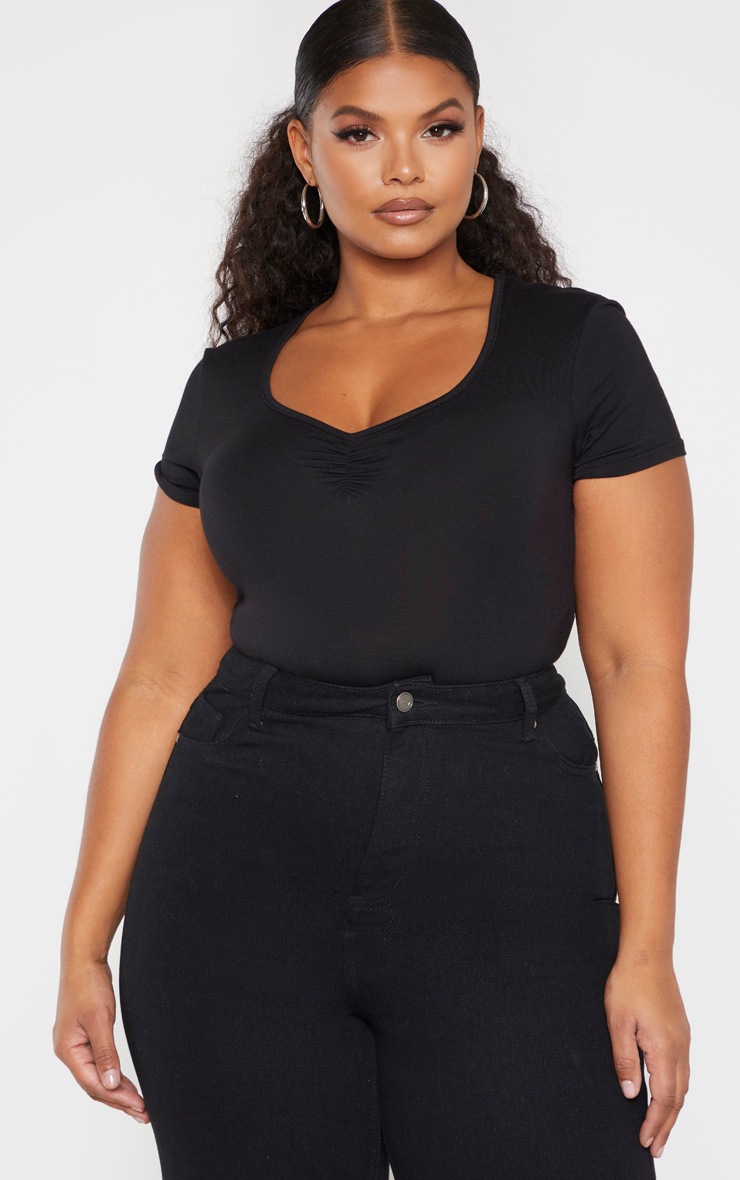 Plus Black Scoop Neck Short Sleeve Bodysuit