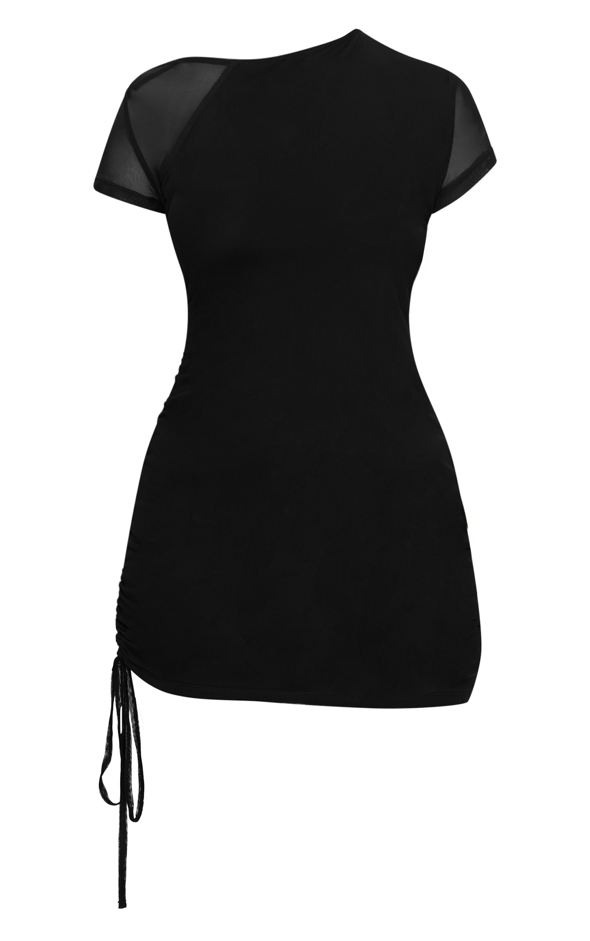 Black Double Layered Mesh Ruched Mini Dress image 5