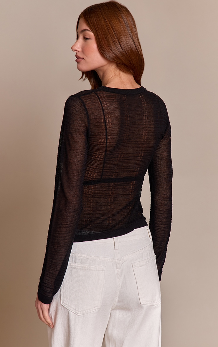 Black Check Sheer Knit Top  image 2