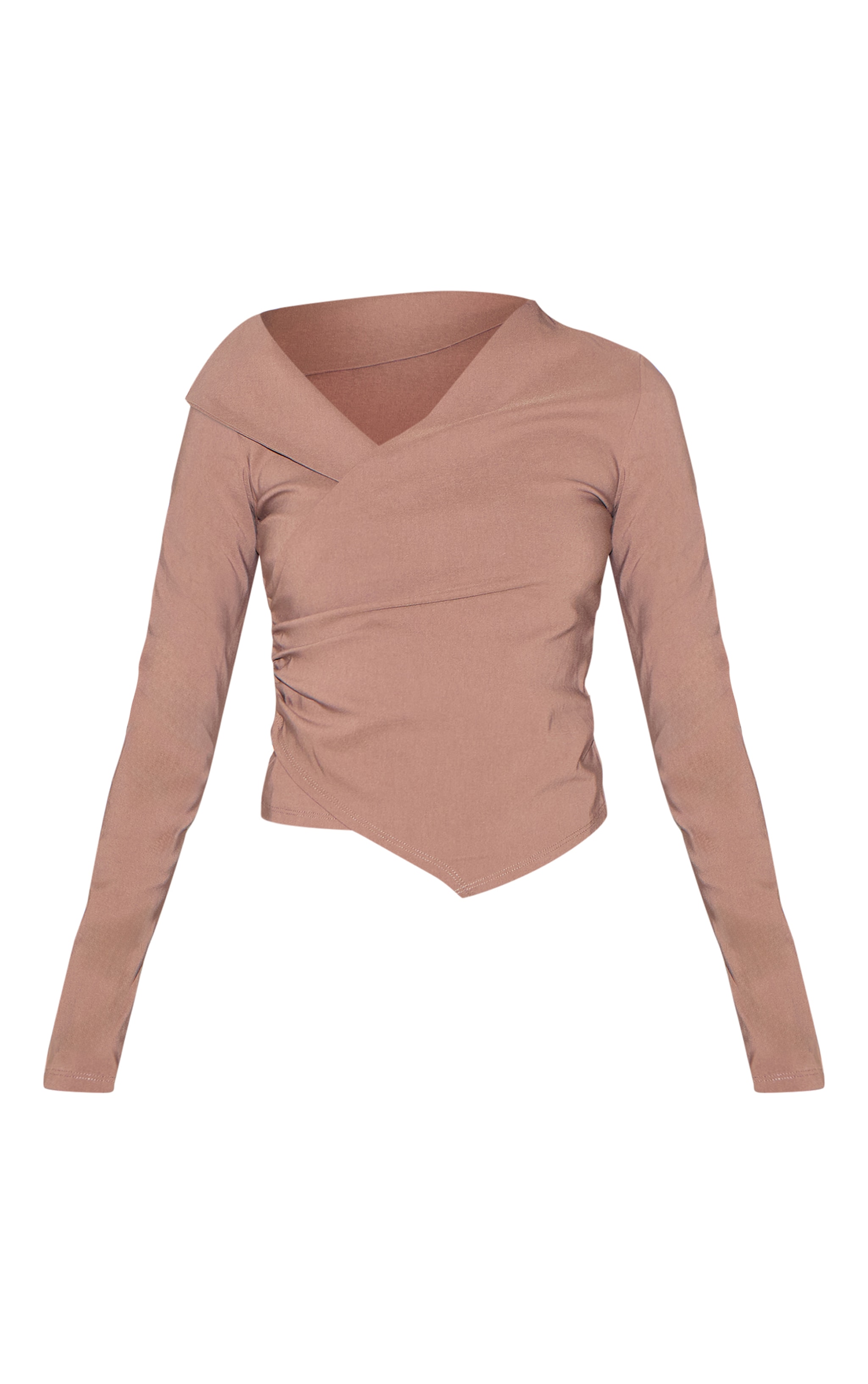 Mushroom Bengaline Asymmetric Ruched Long Top image 5