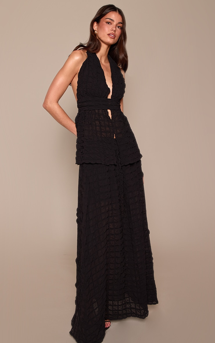 Black Bubble Textured Maxi Skirt