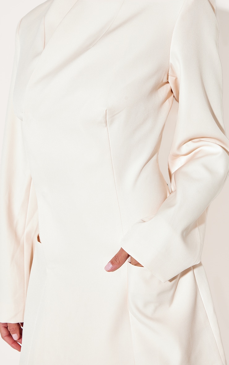 Cream Woven Collarless Blazer Dress image 4