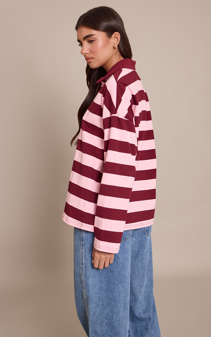 Plum Collar Detail Long Sleeve Rugby Top image 2