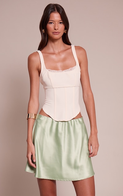 Sage Satin Floaty Mini Skirt