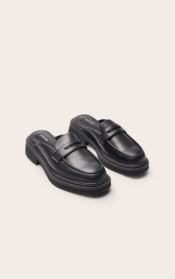 Mules style mocassins en PU mat noir à petit talon image 3