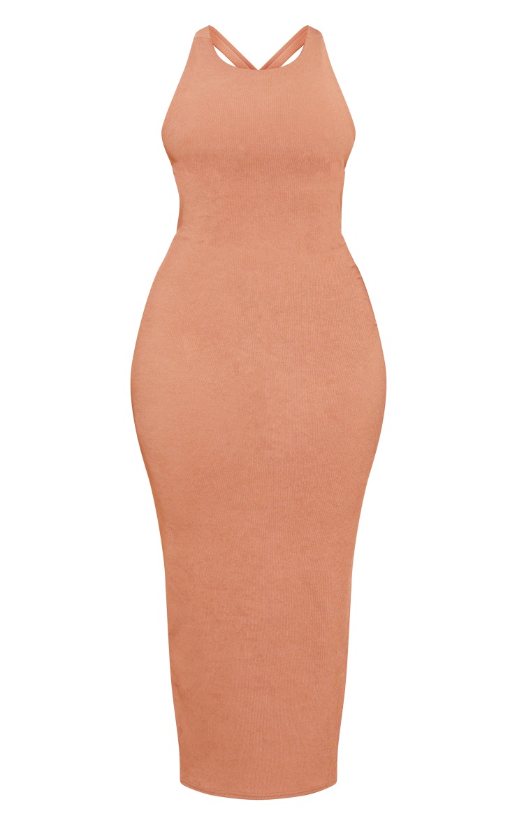 Shape Camel Soft Rib Low Back Midaxi Dress image 4