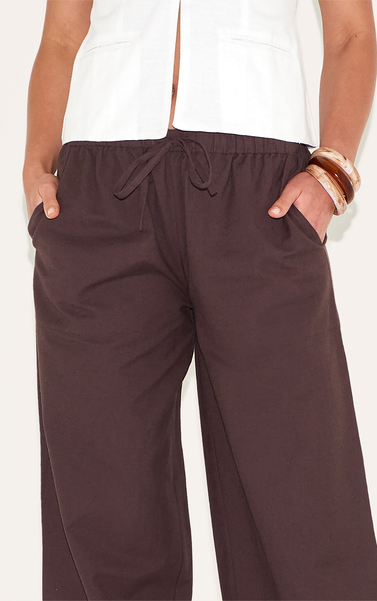 Tall Chocolate Linen Drawstring Waist Pants image 4