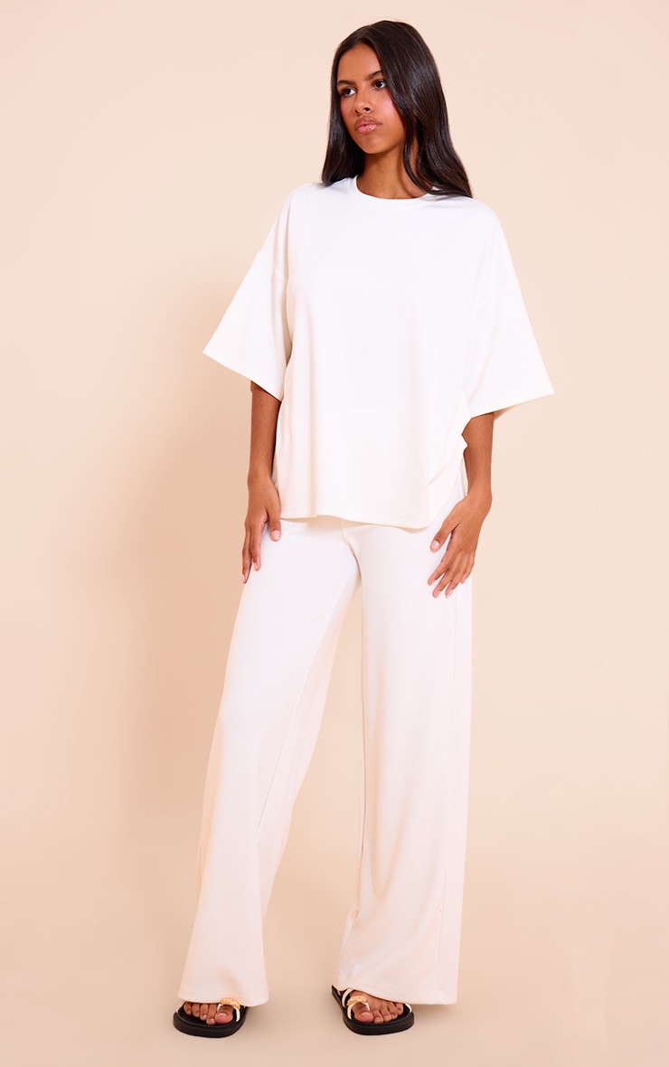 Petite Ecru Modal Oversized Short Sleeve Top image 3