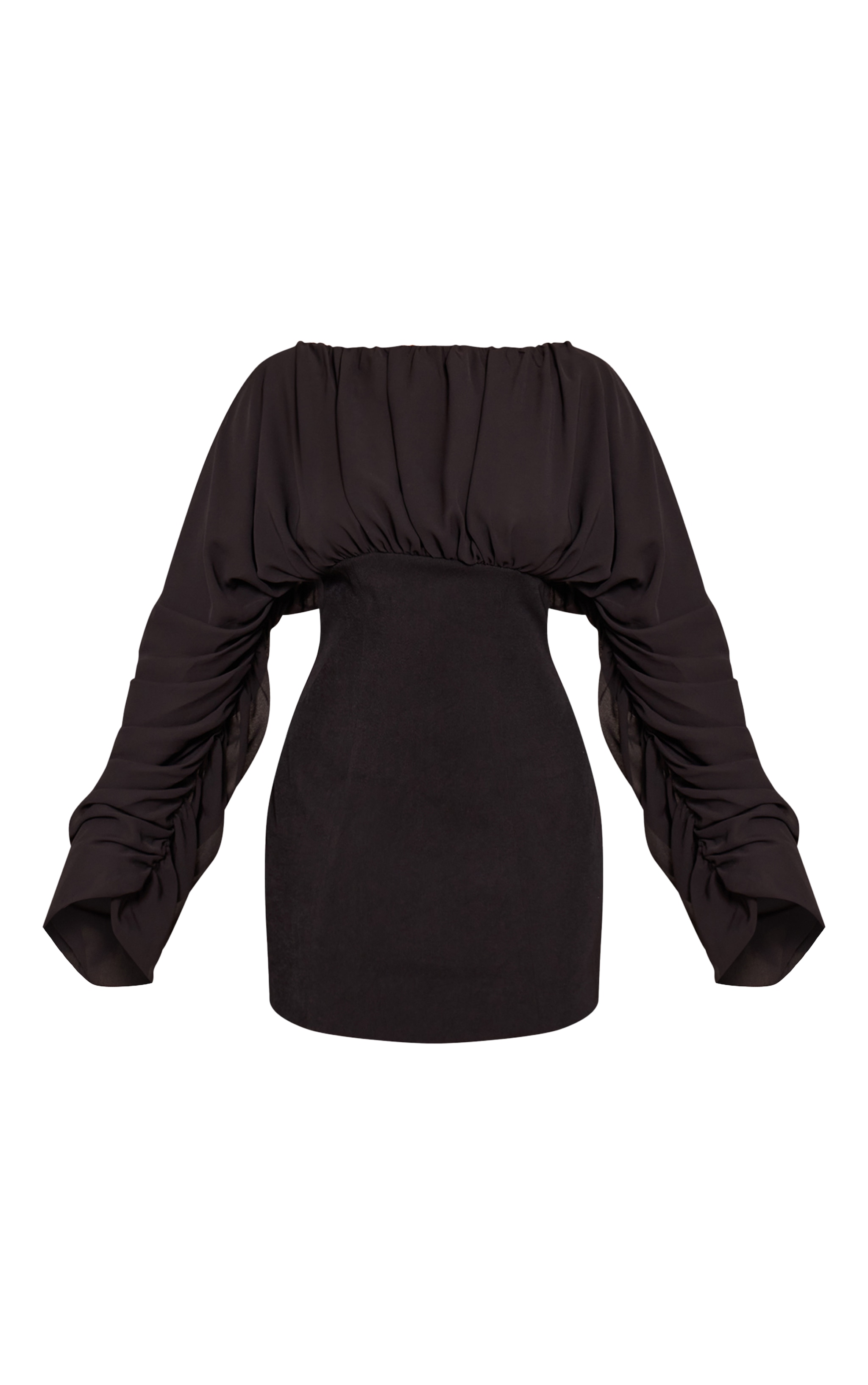 Shape Black Ruched Chiffon Boat Neck Mini Dress image 5