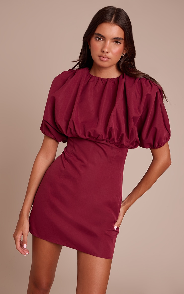 Plum Puff Detail Bodycon Dress image 1