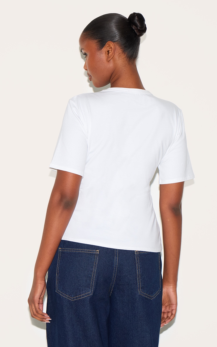 White Cotton Ruched Side Detail T Shirt image 2
