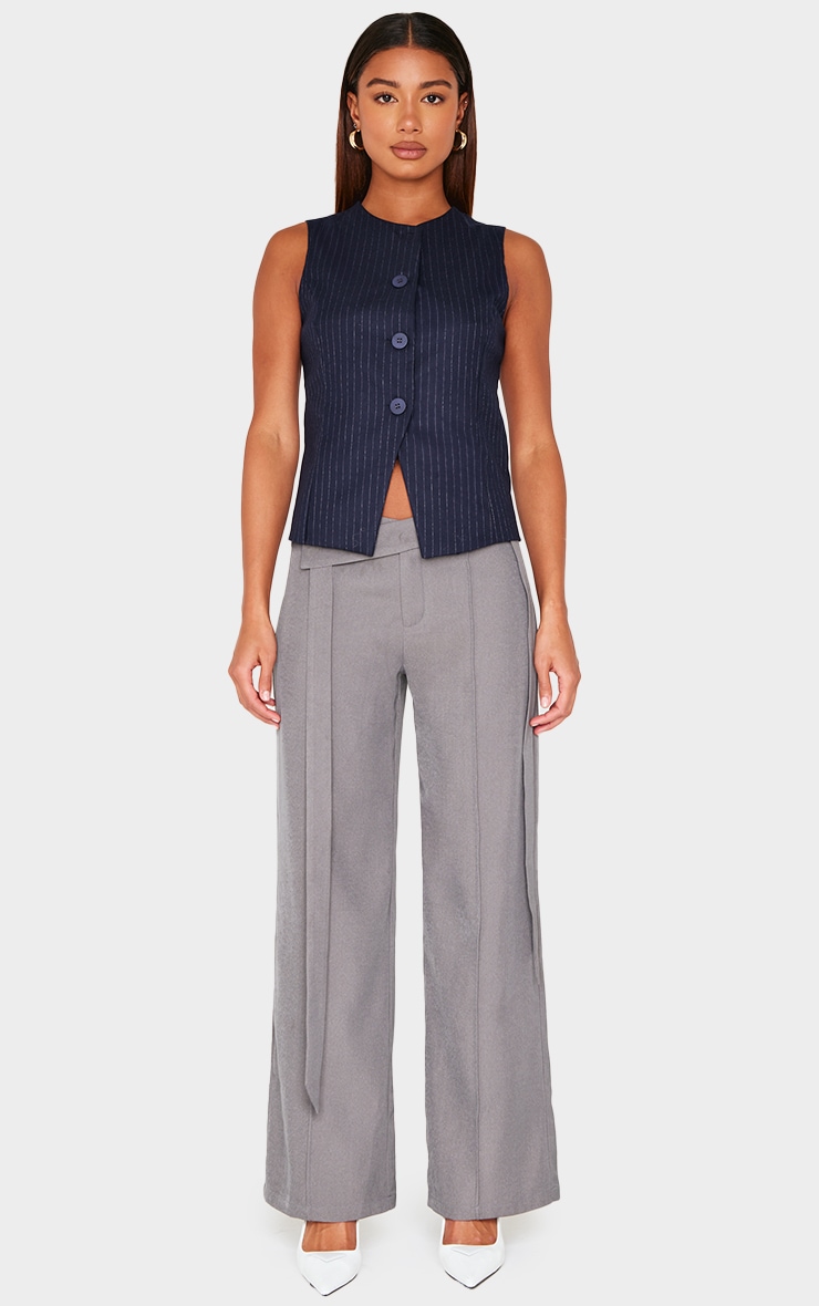 Navy Pinstripe Longline Button Up Vest image 3