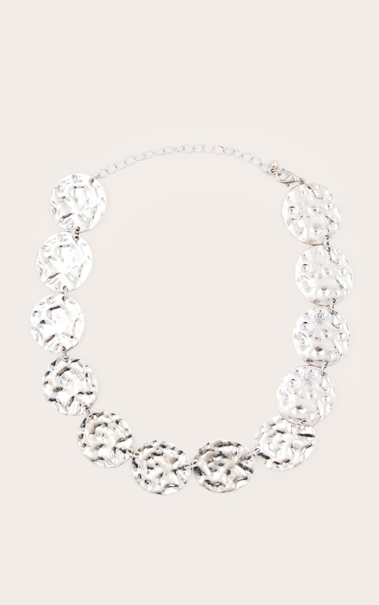 Silver Hammered Disc Necklace image 2