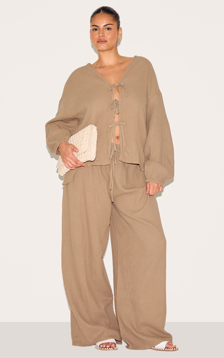 Plus Pantalon large en étamine texturée argile image 1