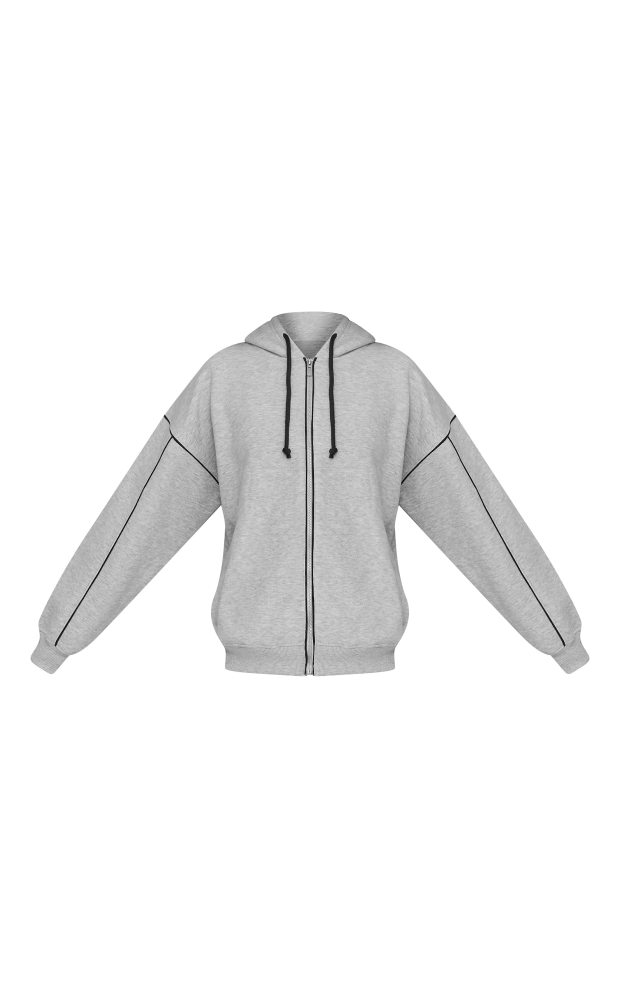 Ash Grey Contrast Seam Drawcord Full Zip Hoodie image 5