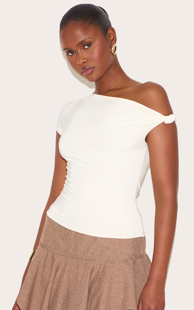 Almond Double Layer Slinky Asymmetric Knot Detail Long Top image 4